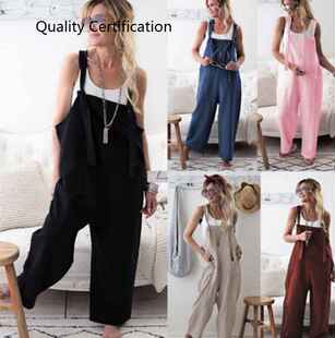 Trousers Linen Dungarees Wide Solid Female Fashion Leg Pants