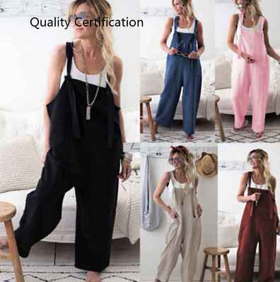 Trousers Linen Dungarees Wide Solid Female Fashion Leg Pants