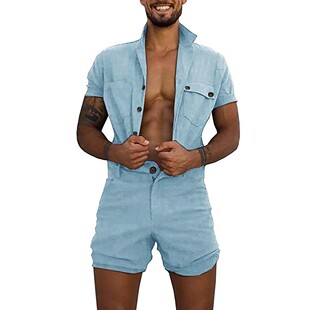 men's summer short sleeve bodysuit男士纯色假两件短袖连体