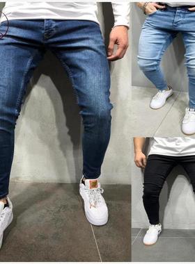 cowboy blue jeans jogger pants trousers for men 紧身牛仔裤男