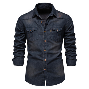 Men's denim shirt 潮流美码牛仔衬衣男款休闲纯色男式长袖衬衫