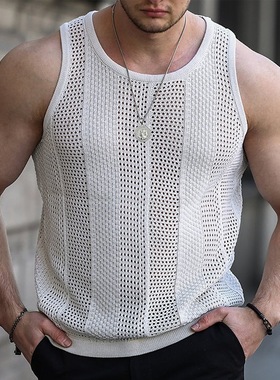 Men's knitted hollow vest 镂空针织衫 男士无袖修身针织背心