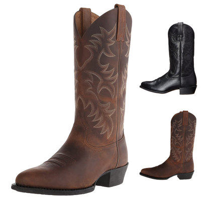 现货 winter men western cowboy boots big size 48男中筒靴子