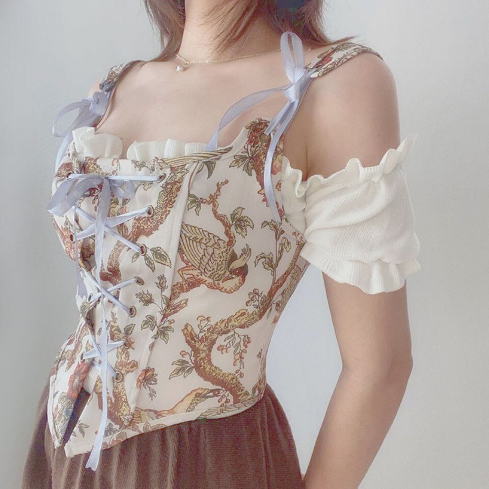 French Vintage Lace-Up Camisole法式宫廷风系带束腰吊带背心女