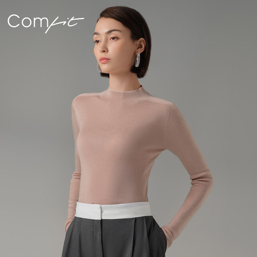 Comfit秋冬新款罗纹显瘦棉毛衫女