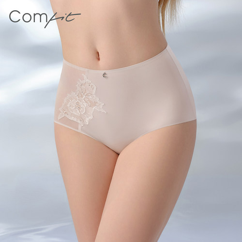 Comfit轻奢蕾丝带钻高腰三角裤女