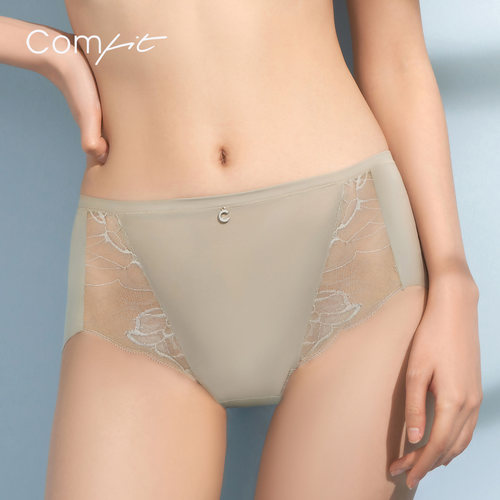 安莉芳旗下Comfit高腰内裤女薄款透气蕾丝拼接三角裤C200134