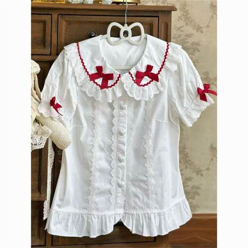 新款百搭甜美衬衣洛丽塔夏季日系娃娃Lolita可爱泡泡短袖上衣衬衫