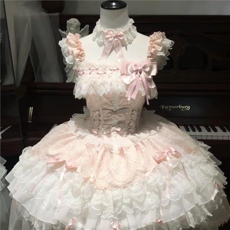 萌糖恋曲芭蕾风洛丽塔连衣裙jsk吊带粉蓝蛋糕公主裙生日礼服现货