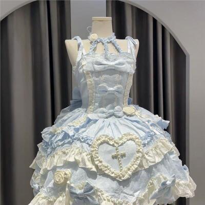 芙蝶之心Lolita原创洋装jsk挂脖日常连衣裙蝴蝶结公主风洛丽塔