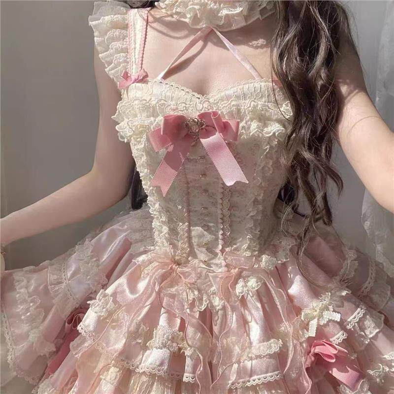 花绮梦心动玩原创碎花芭蕾风Lolita裙洛丽塔蛋糕裙公主裙日常洋装