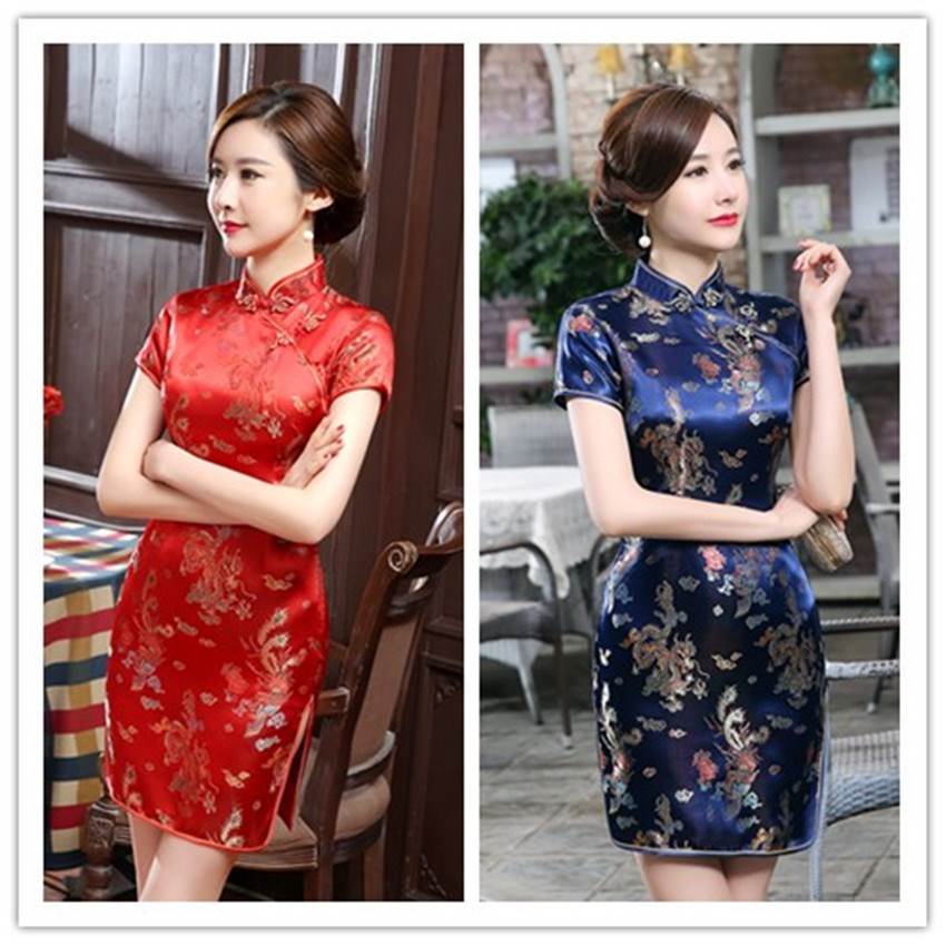 日常穿宴会唐装旗袍改良龙凤短旗大红演出服新款大码潮 cheongsam