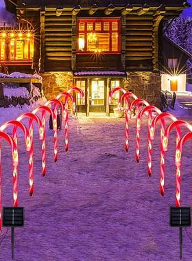 Solar Christmas Candy Cane Lights Outdoor Waterproof Christm