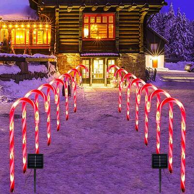 Solar Christmas Candy Cane Lights Outdoor Waterproof Christm