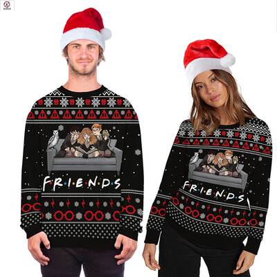 3D sweater neck Plaid Christmas women's top Pullover 卫