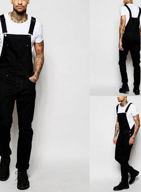 2025 men suspender黑色欧美潮流吊带裤男士休闲长裤大码宽松裤子