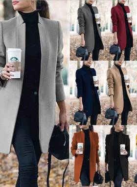 Autumnwinter fashion solid color stand-up collar woolen coat