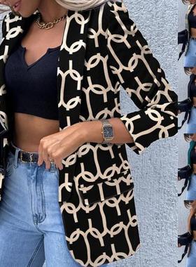 春秋新款通勤OL风黑色百搭长袖西装外套开衫女Women's suit c