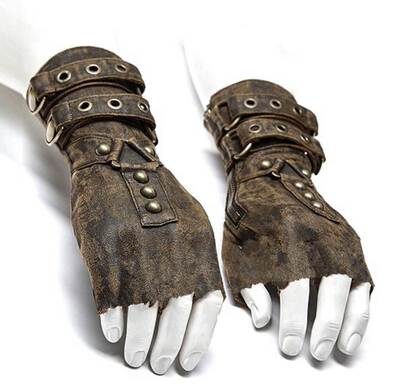 中世纪蒸汽朋克男护臂铆钉皮带扣手套复古护手Medieval Gauntlets