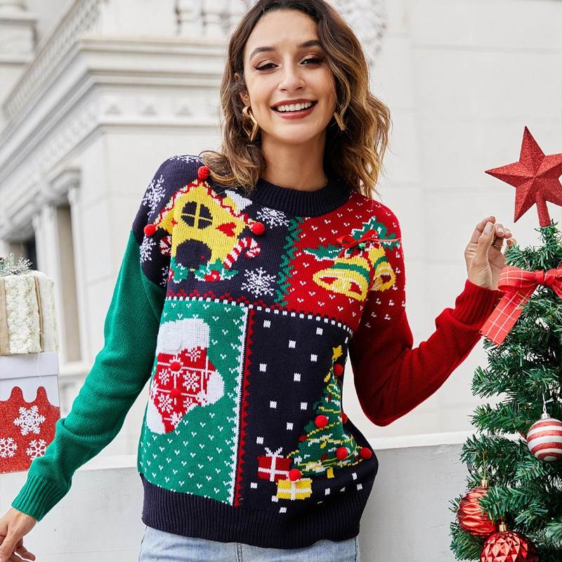 women's snowflake christmas clothes pullover tree sweate