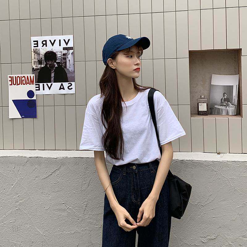 2020年春装新款韩版纯色宽松内搭百搭短袖打底衫上衣夏季T恤女装