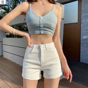White high waist denim shorts women's summer new loose p