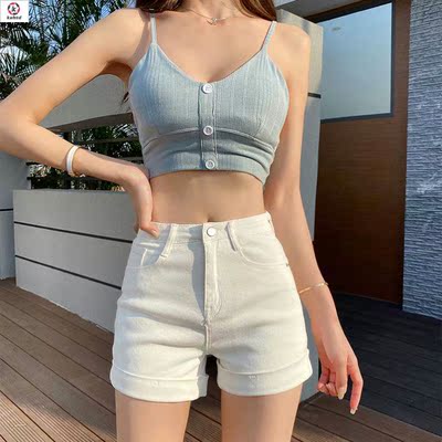 White high waist denim shorts women's summer new loose p