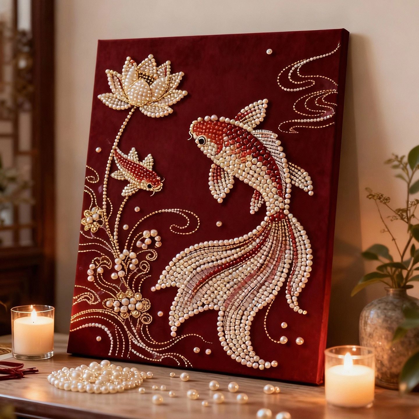 珠珠粘贴画好运锦鲤珍珠画diy手工钻石画创意摆件装饰挂画粘贴画