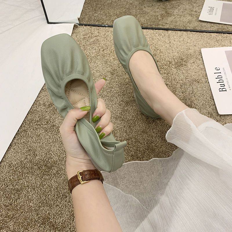女生开车专用鞋浅口平底单鞋软皮软底超软豆豆鞋新款懒人奶奶鞋