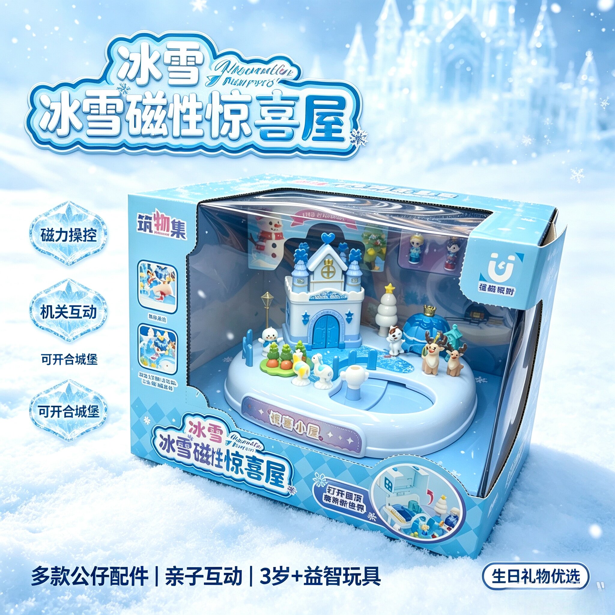 儿童冰雪磁性惊喜屋益智磁力机关城堡玩具女孩生日节日送礼礼盒装