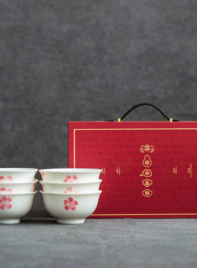 2025年德化新款羊脂玉瓷手绘餐具套装樱花画片家用中式轻奢伴手礼