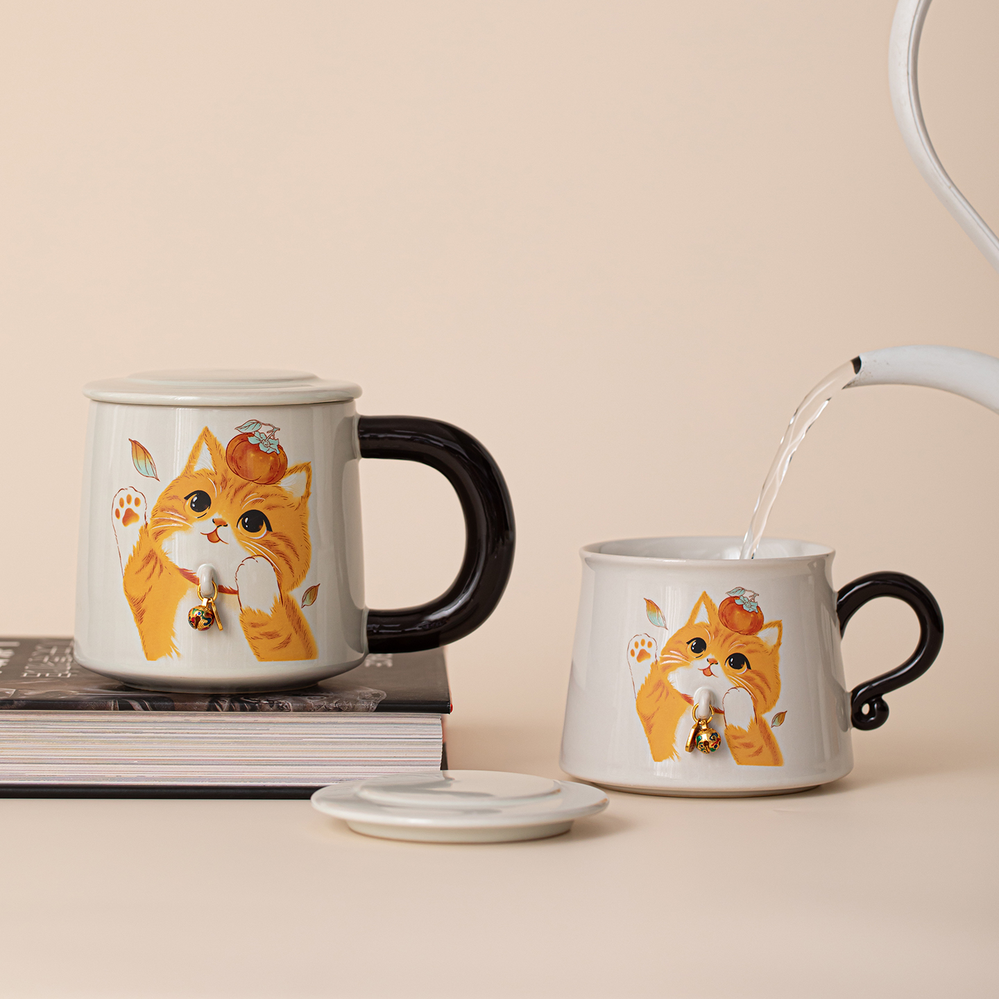 2025年新款特别好看的高颜值可爱陶瓷铃铛猫马克杯咖啡杯喝水杯子