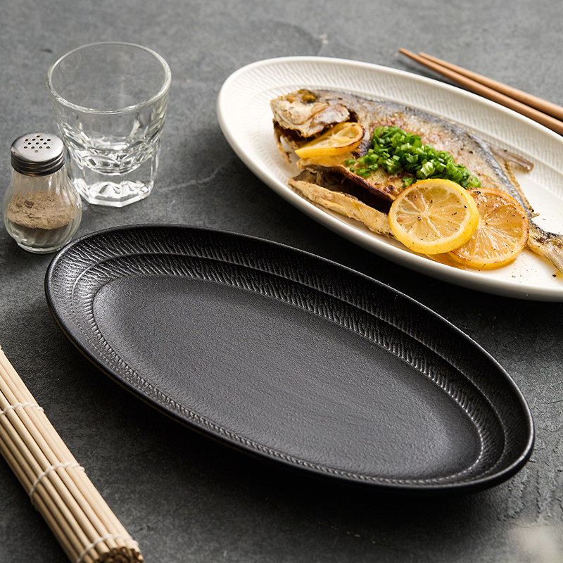 餐具2025年新款陶瓷盘子家用菜盘高级感盘子创意黑色椭圆餐盘鱼盘,餐饮具,盘,淘宝优惠券,粉丝福利购,淘宝优惠卷