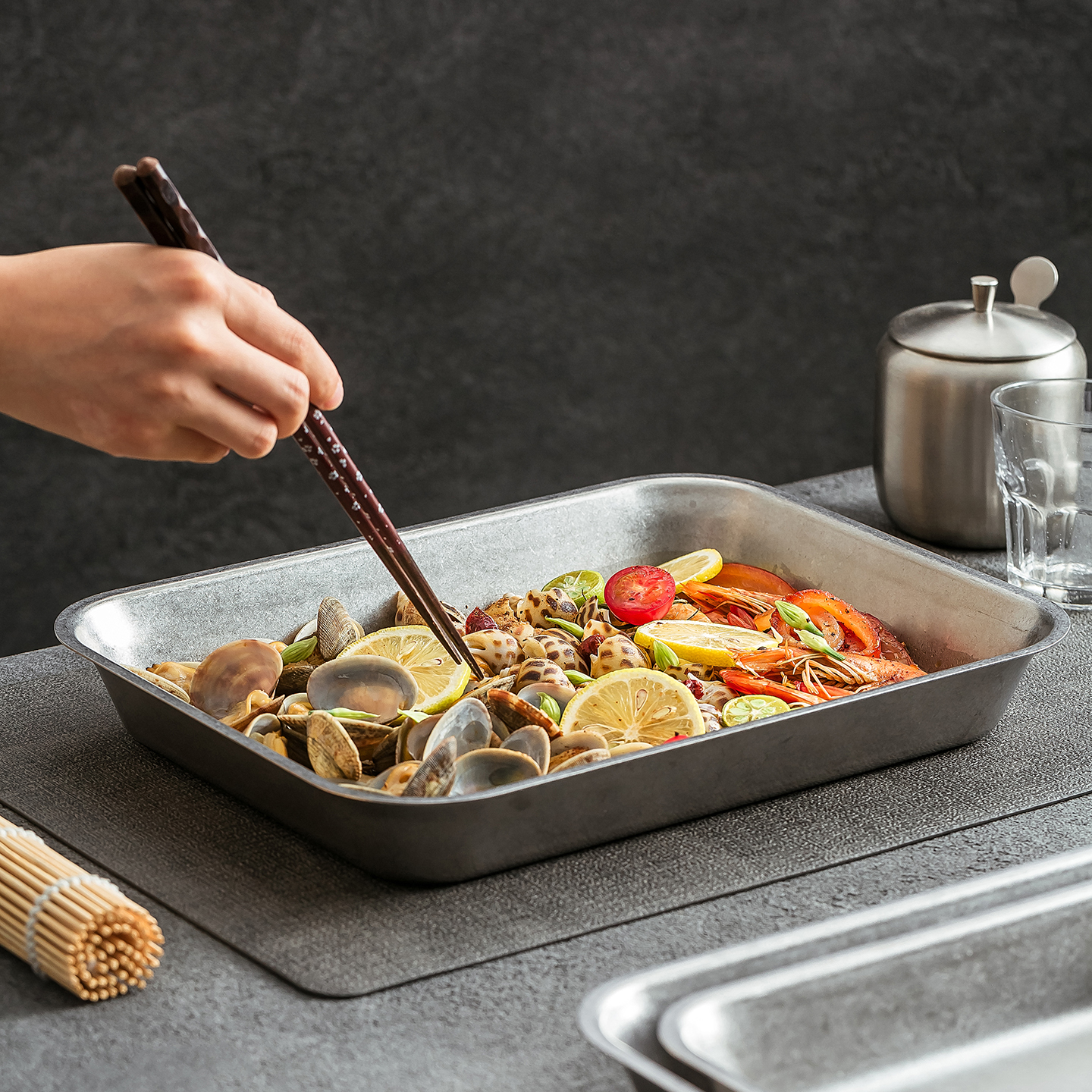 餐具2025新款特别好看的高级感的家用的不锈钢长方形盘子菜盘餐盘