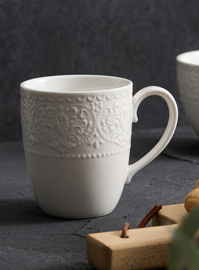 2026新款北欧风浮雕马克杯子高颜值精致纯白色陶瓷咖啡杯早餐水杯