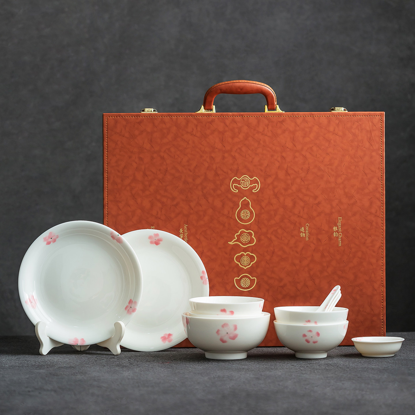 2026年德化羊脂玉瓷新款手绘樱花碗盘手绘高级感轻奢餐具陶瓷套装,餐饮具,餐具瓷器套装,淘宝优惠券,粉丝福利购,淘宝优惠卷