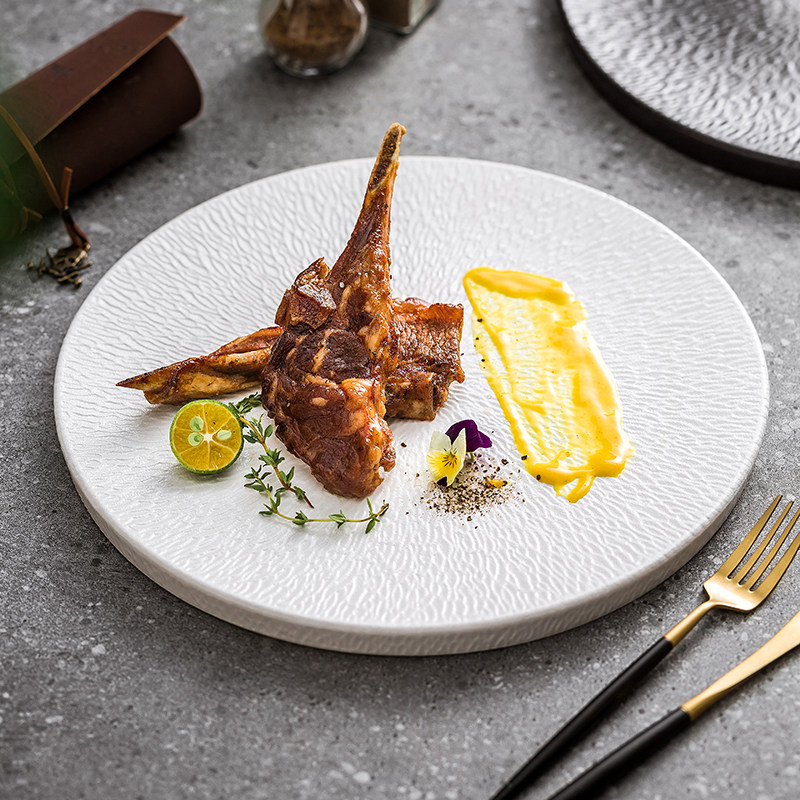 牛排西餐餐盘甜品蛋糕托盘高级感餐具轻奢家用陶瓷白色日式平盘子