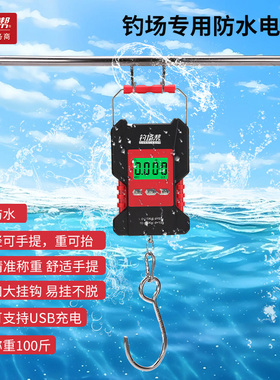 电子秤100斤充电手提钓鱼场回鱼用宽手把大钢钩防水高精度钓场帮