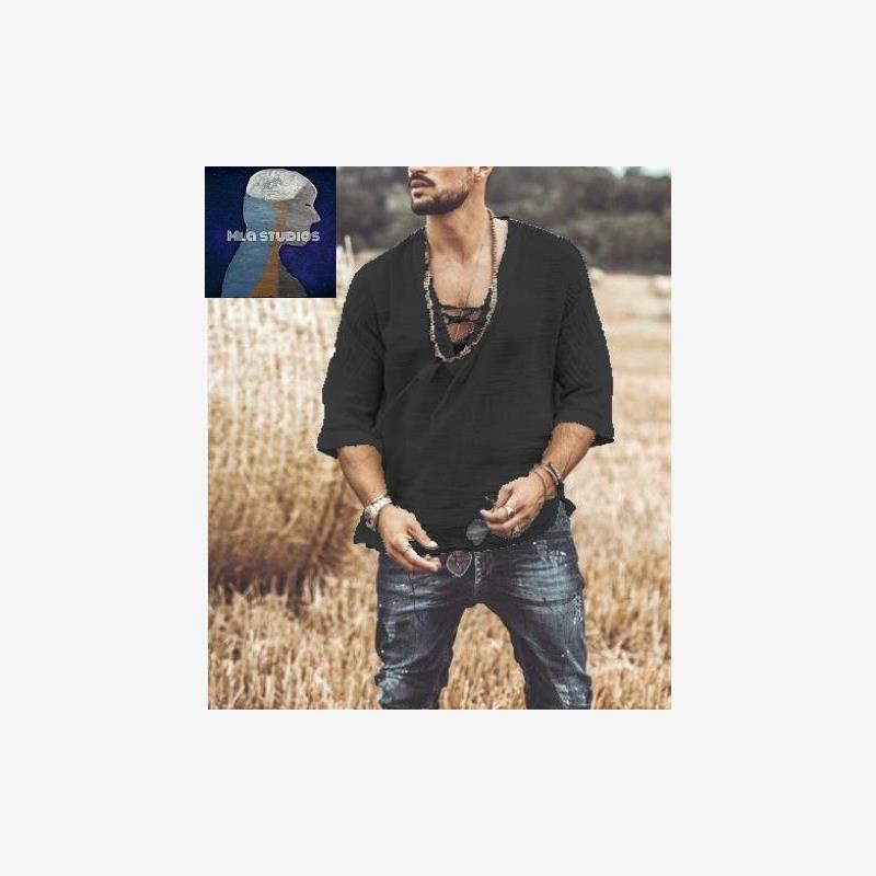 MeNSHirt男宽松大V领抽