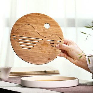 山水茶盤簡(jiǎn)約家用功夫茶具小型儲(chǔ)水茶臺(tái)簡(jiǎn)約竹制干泡盤茶海茶托盤