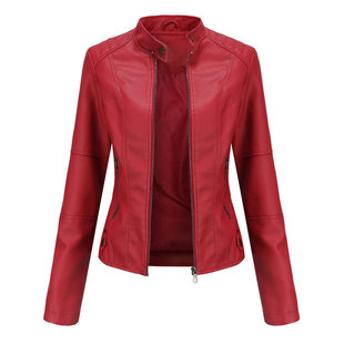 Leather Jacket Women Moto Biker Zipper Jacket女修身夹克外套
