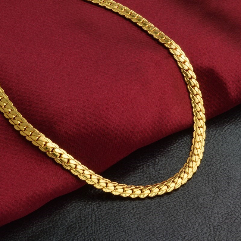 金项链 Gold Color bracelet fashion jewelry 5mm 18K men chain