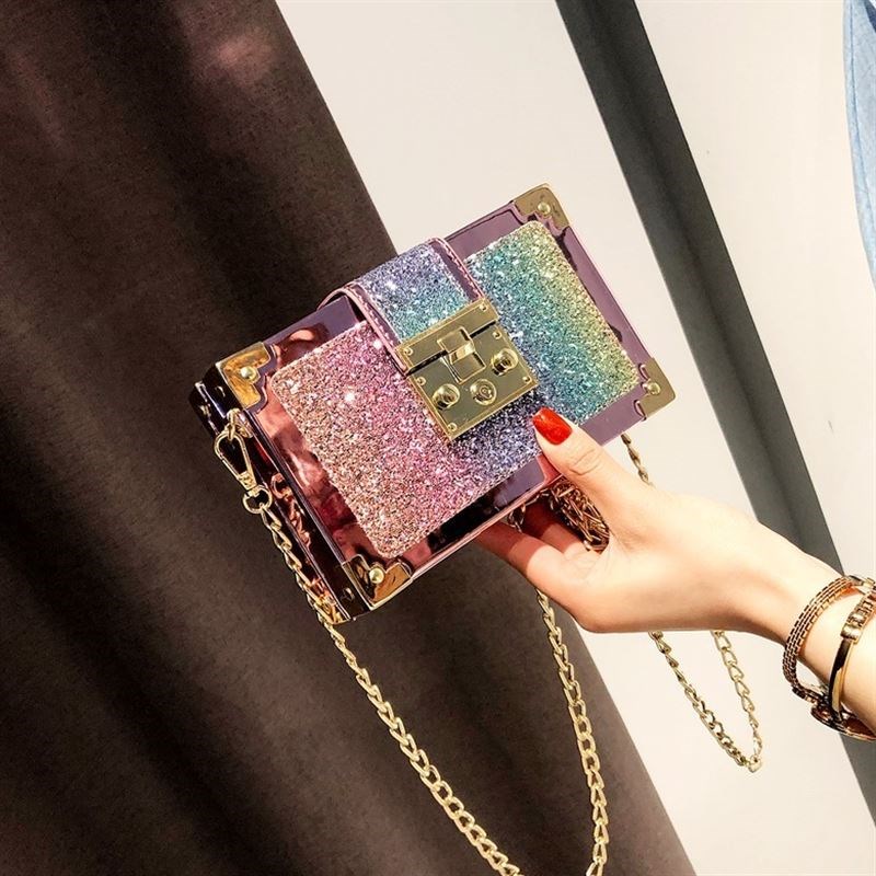women chain shoulder bags ladies sequins box bag girl clutch