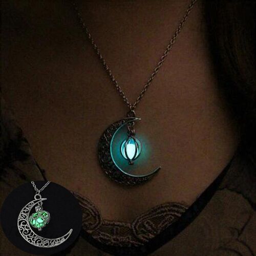 IPARAM moon glowing necklace, green stone charm jewelry, sil