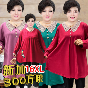 中老年妈妈秋装遮肚打底衫特胖mm加肥加大码女装长袖T恤200斤上衣