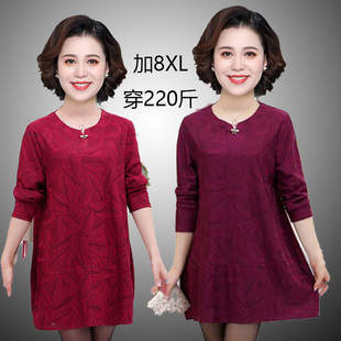 胖妈妈加肥加大码秋装长袖连衣裙新款中老年女装老人上衣服200斤