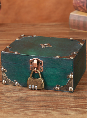 复古绿色盒子收纳盒儿童小首饰箱密码手饰盒礼盒木质首饰盒饰品盒