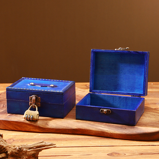 带锁小箱子平扣克兰因蓝精致饰品盒送人礼物包装盒摆摊耳环戒指盒