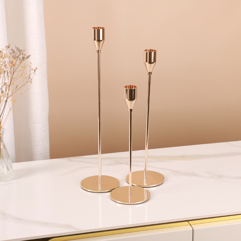 北欧铁艺金色烛台摆件