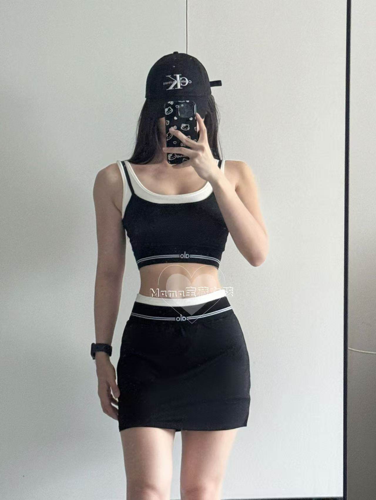 宝藏女孩AL假两件撞色运动美背聚拢防震训练服裸感健身瑜伽套装